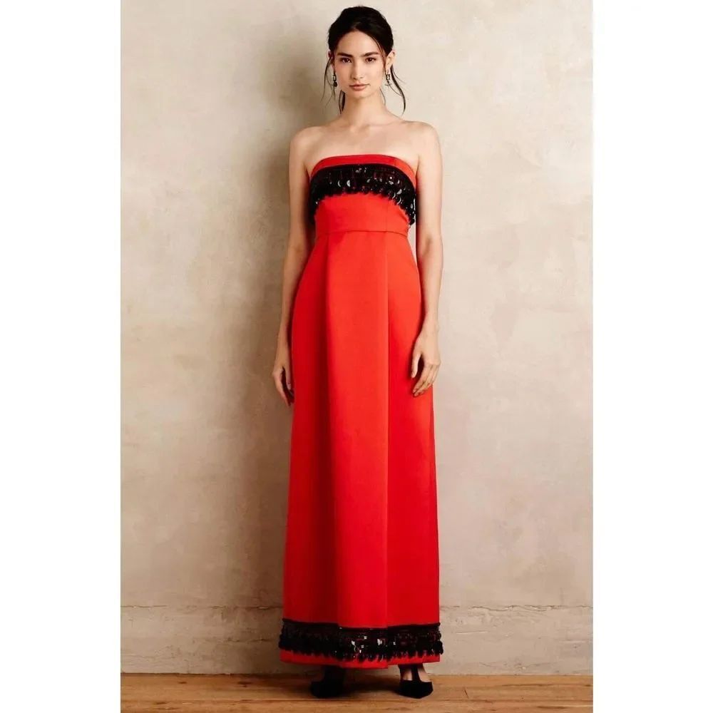 Anthropologie Tracy Reese Beaded Scarlet Gown